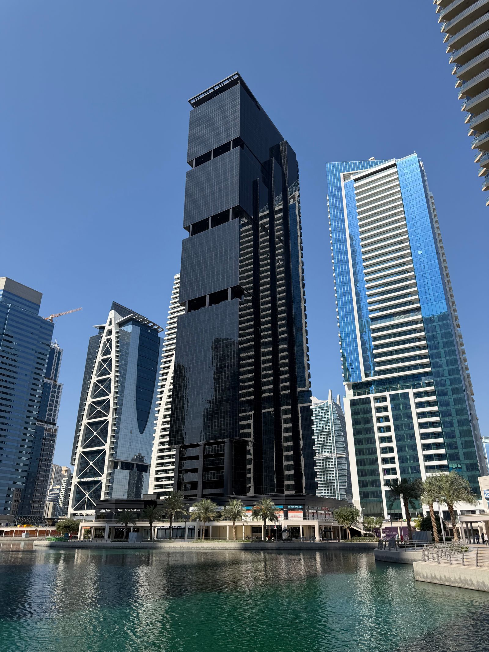 High-rise buildings overlooking Jumeirah Lakes Towers in Dubai